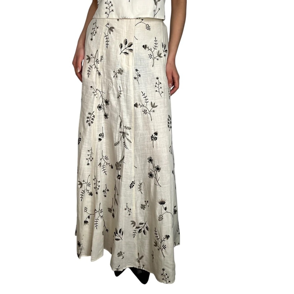 Cream Embroidered Floral Maxi Skirt
